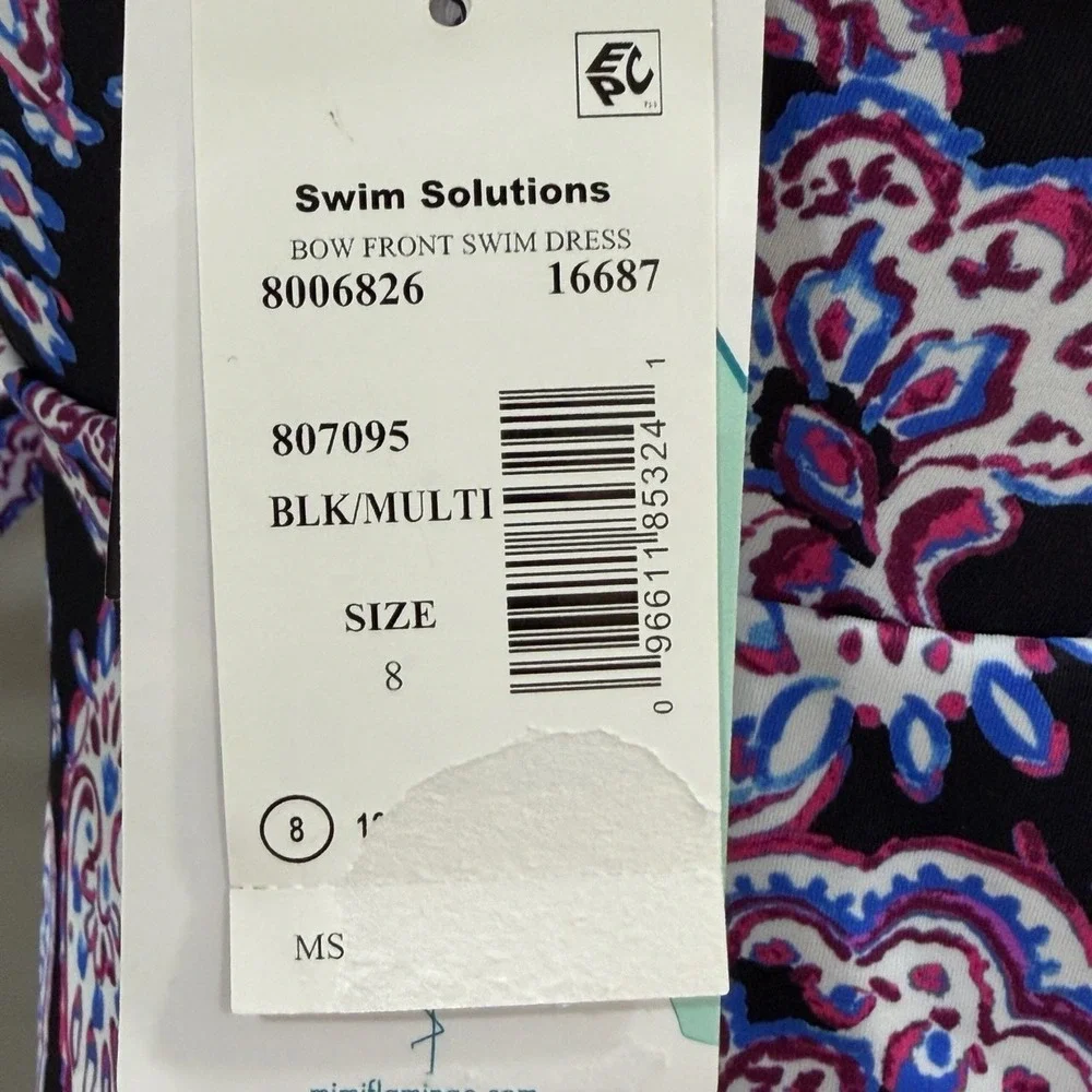Swim Solutions Swim Dress Size 8 One Piece Paisley Tummy Control Bow Front NWT - Picture 7 of 10